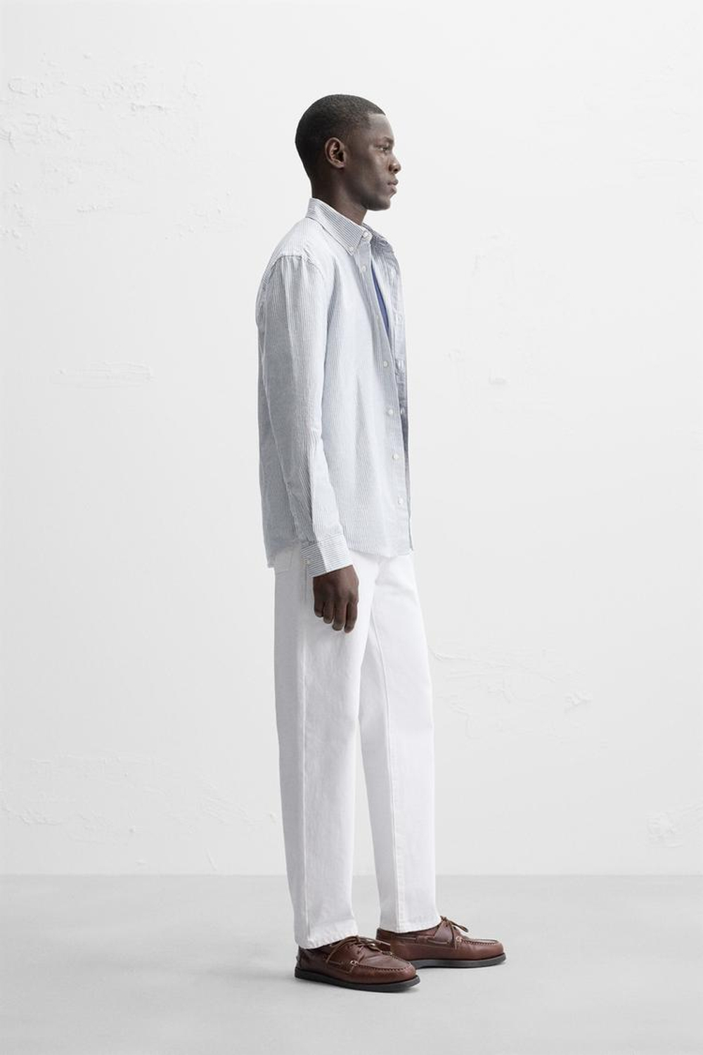 ZARА РУБАШКА ОКСФОРД, БЕЛЫЙ/СЕРЫЙ