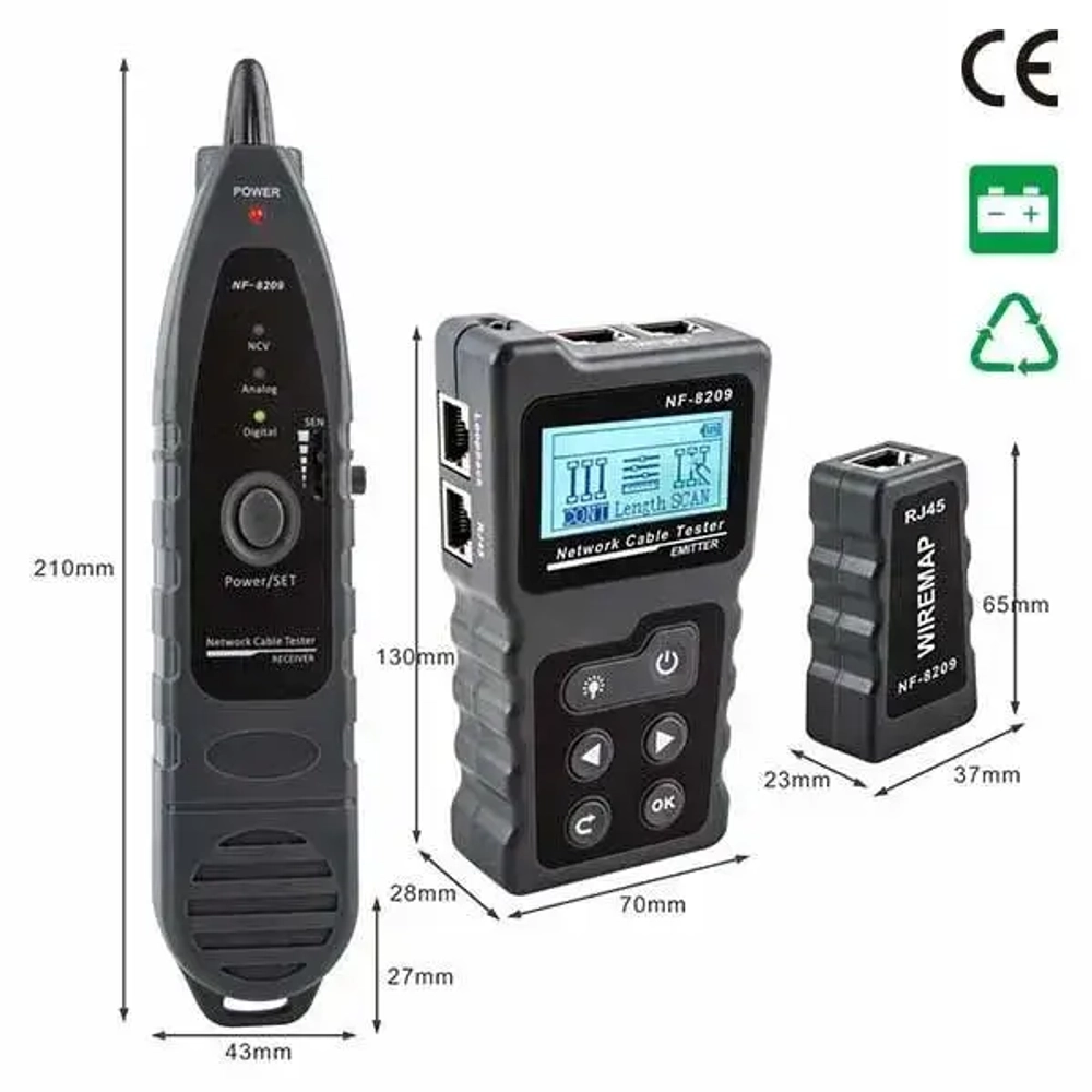 Кабельный тестер NF-8209 Noyafa поиск дефектов витой пары измеритель длины PoE кабельный трекер