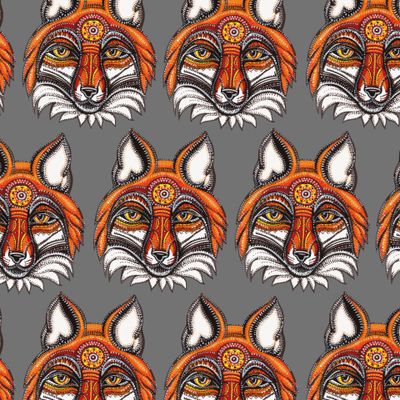 Лис детский узор на сером