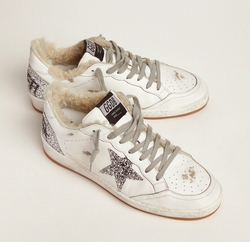 Кеды Golden Goose Ball Star sneakers in leather with glitter details and shearling lining