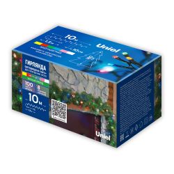 ULD-S1000-100-DGA MULTI-3 IP20 Гирлянда светодиодная. 10м. 100 светодиодов. Белый. желтый. зеленый. красный. розовый. синий свет. Провод зеленый. ТМ Uniel