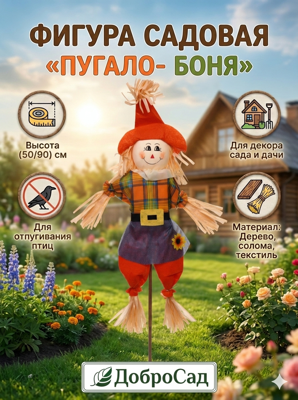 Фигура садовая «Пугало - Боня» 50 (90) см ДоброСад