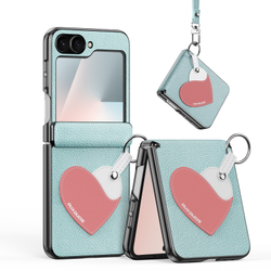 Чехол синего цвета (Love Edition - Cyan Blue) из искусственной кожи от Dux Ducis для Samsung Flip 7 FE (W25 Flip) и Flip 6, серия Luvy Series Case