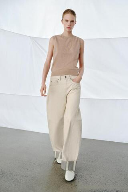 ZARA ДЖИНСЫ RELAXED СО СРЕДНЕЙ ПОСАДКОЙ — ZW COLLECTION, ЭКРЮ