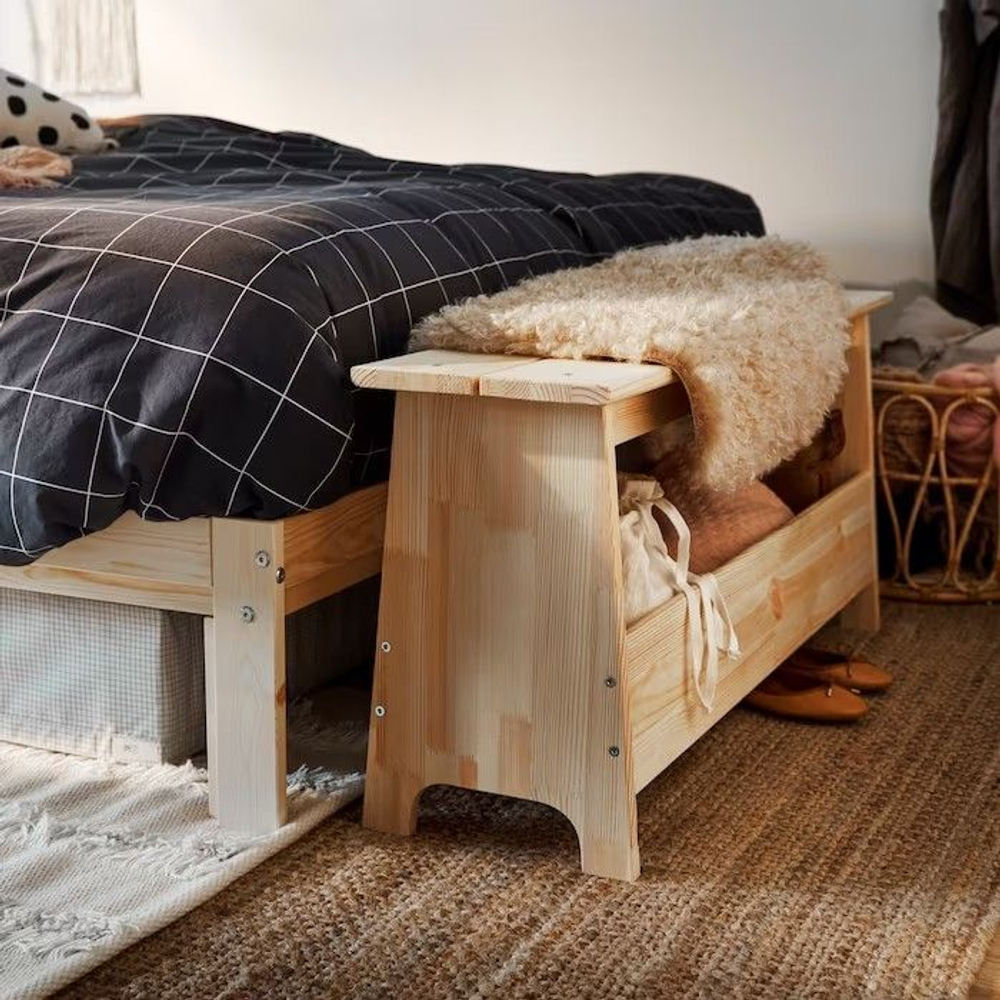 Скамья из сосны Пэрйохан с местом для хранения, 100х28х45 см, обувница для прихожей в натуральной отделке