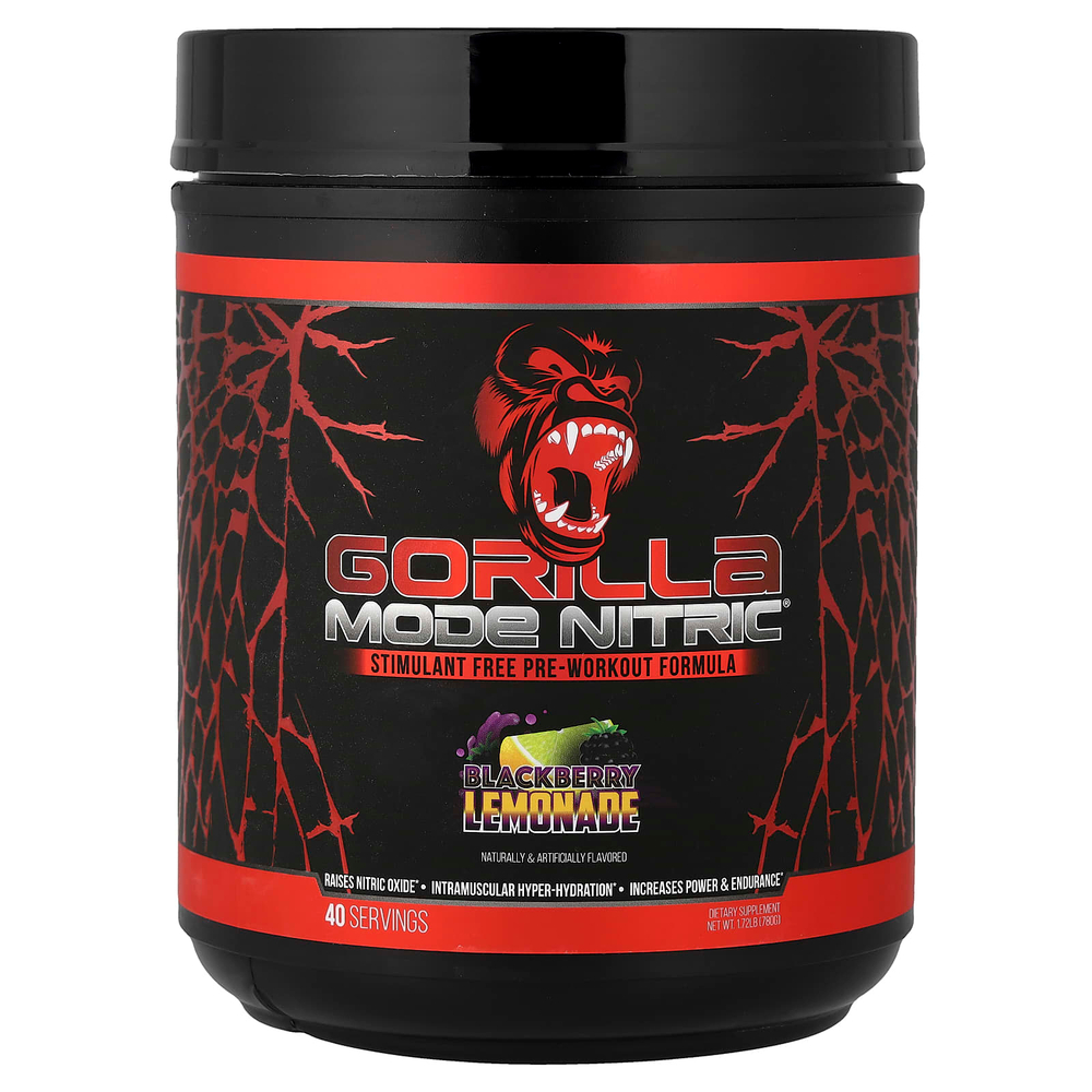 Gorilla Mind, Mode Nitric®, предтренировочная добавка без стимуляторов, со вкусом ежевики и лимонада, 780 г (1,72 фунта)