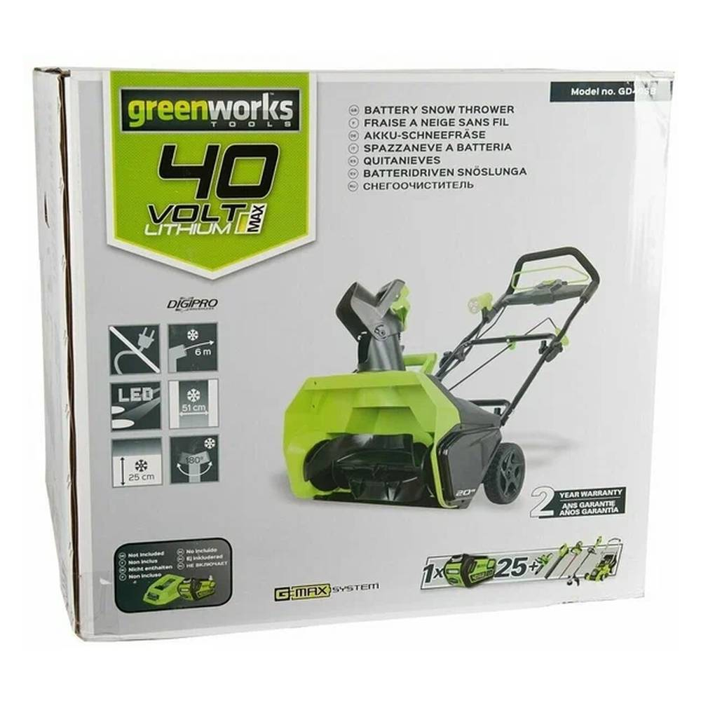 Аккумуляторный снегоуборщик Greenworks GD40STK5