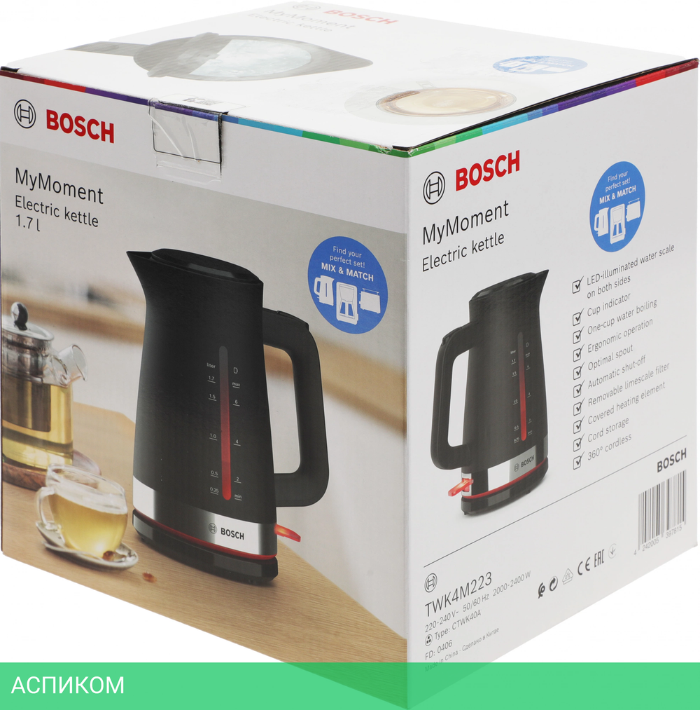 Электрочайник Bosch TWK4M223 черный