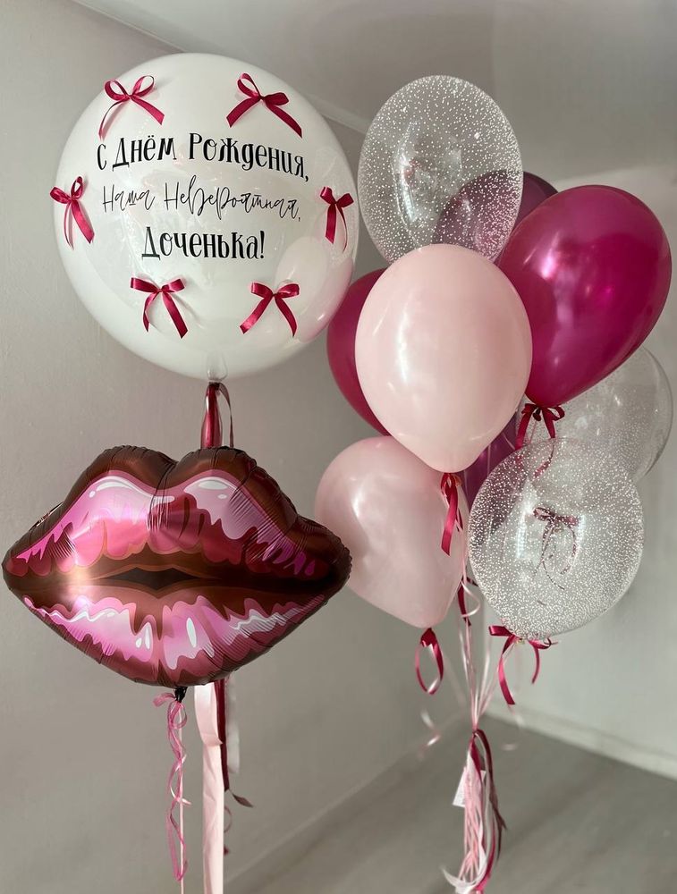 Воздушные гелиевые шары на день рождение губы/снег/бантики №4740