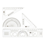 Линейка Basir пластиковая, набор 4 шт, серия "Berry bunny", 4 предмета: линейка с трафаретом 20 см, транспортир и два угольника