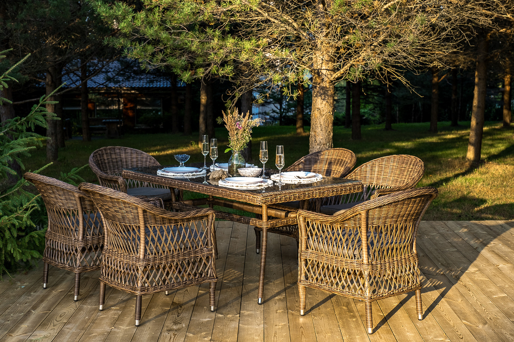 "Амароне" обеденная группа из искусственного ротанга на 6 персон, цвет коричневый