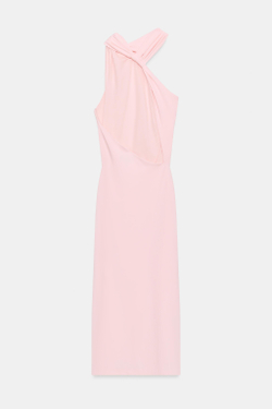 ZARA ПЛАТЬЕ ХАЛТЕР СО СБОРКАМИ, ПАСТЕЛЬНО-РОЗОВЫЙ