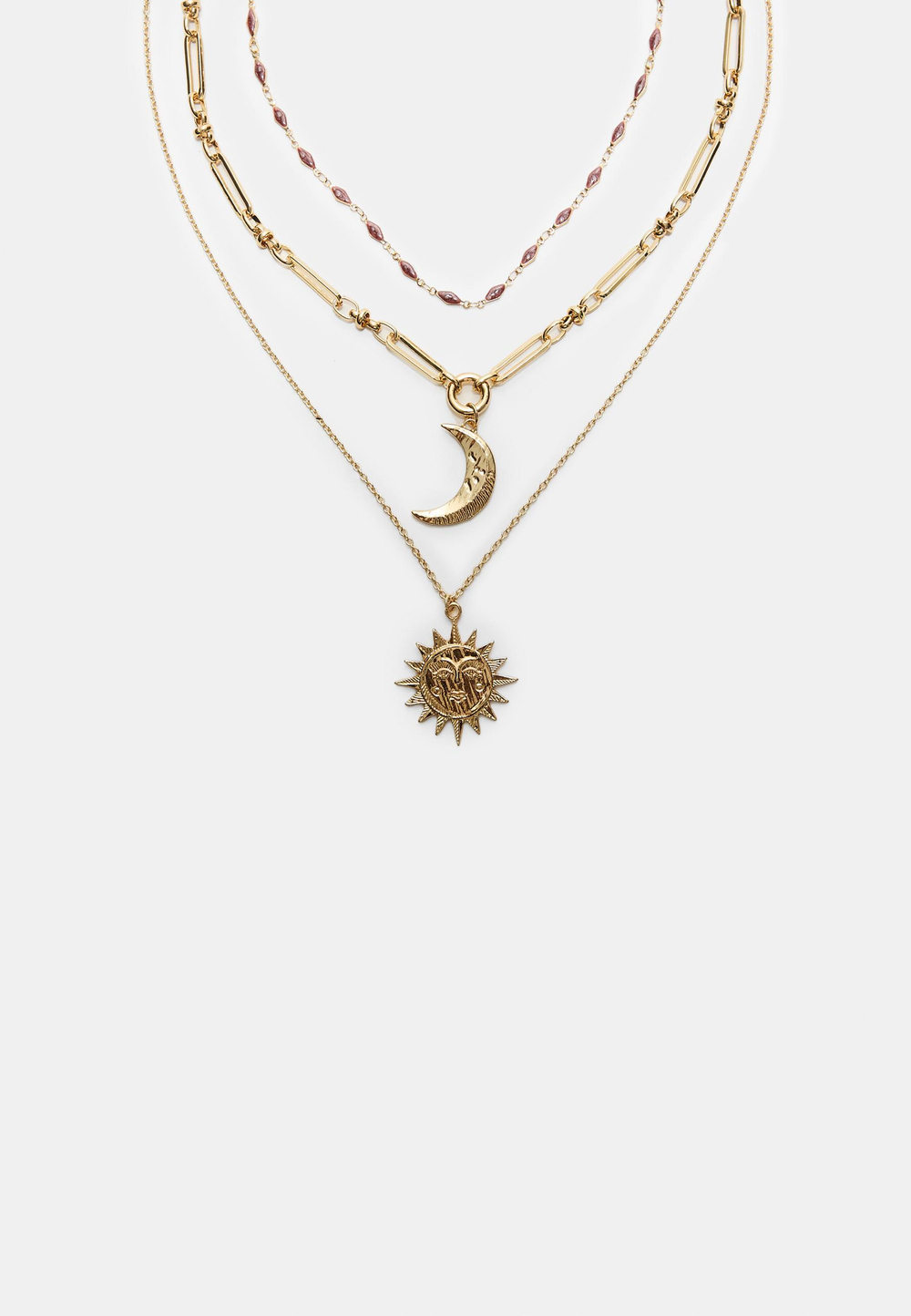 STRADIVARIUS Набор из 3 ожерелий с луной и солнцем, золотой