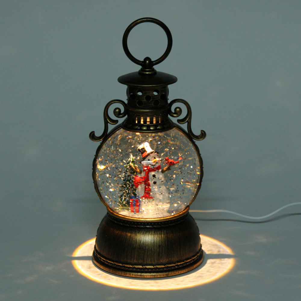 Сувенир с подсветкой «Веселый снеговик» 10,5*10,5*20 см (работает от 3*АА и USB+музыка, подсветка)