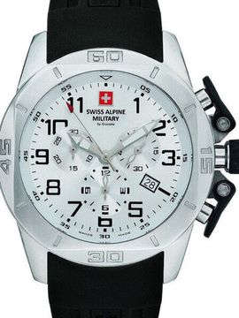 С ремешком Мужские наручные часы с черным силиконовым ремешком Swiss Alpine Military 7063.9833 chronograph 45mm 10ATM