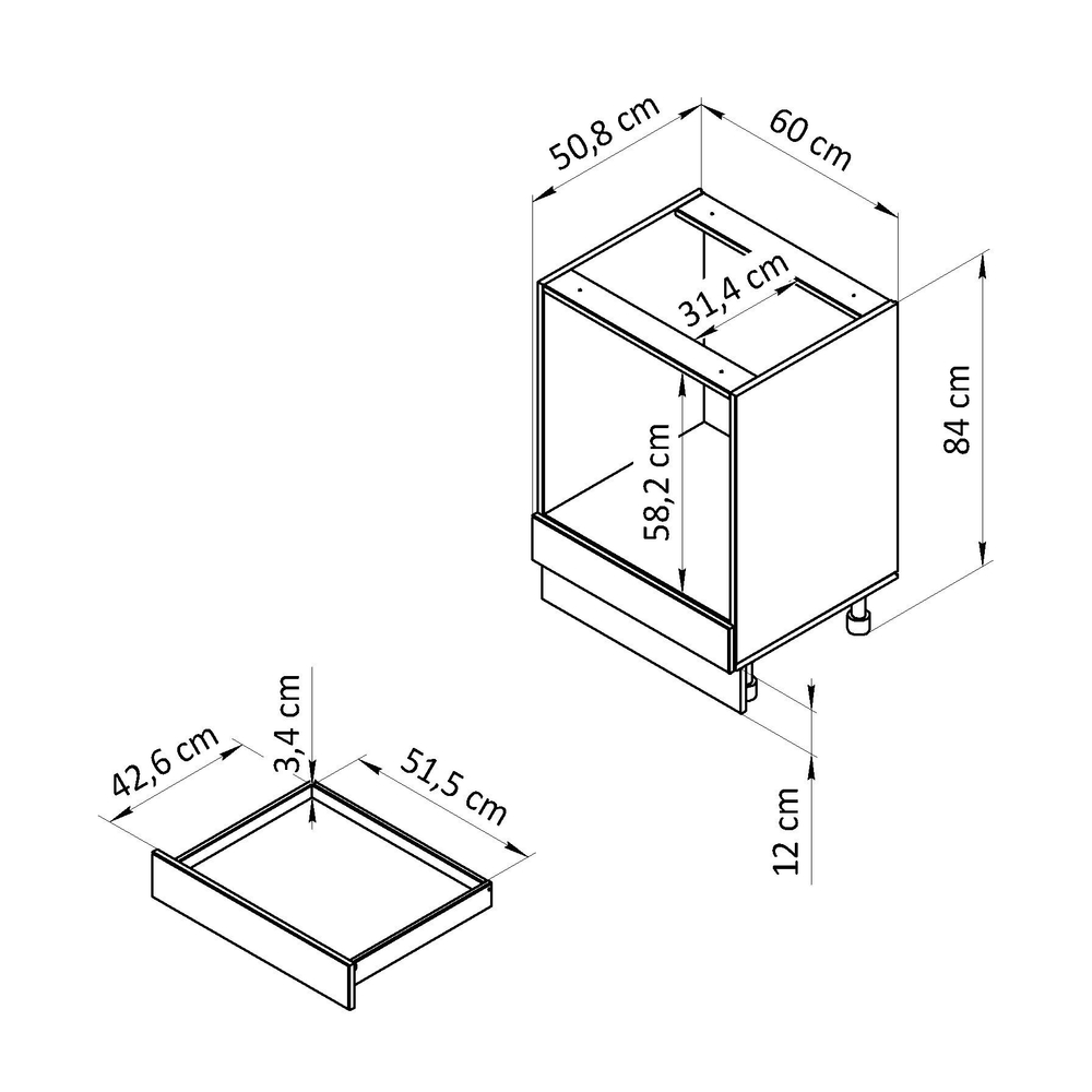 Кухонный модуль под духовку Вестфалия, 60х51х84, напольный, массив сосны, Dipriz