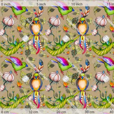 Экзотические винтажные птицы на пастельном фоне. by Daria Kotlubaeva  375 DPI