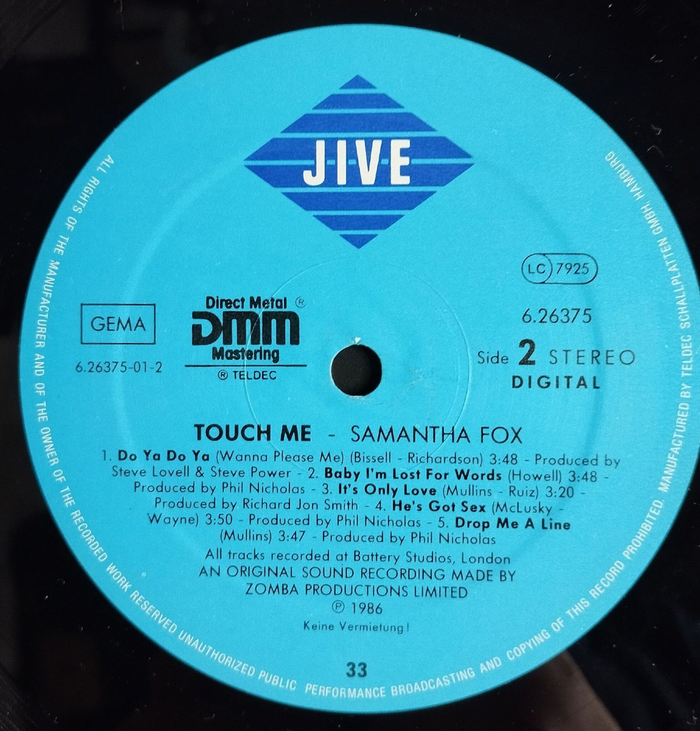 Винтажная виниловая пластинка LP Samantha Fox Touch Me (Germany 1986)