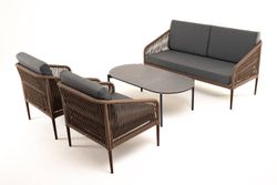 "Канны" лаунж-зона 4-местная из роупа со столом "Верона" (серый гранит), каркас алюминиевый коричневый, роуп коричневый