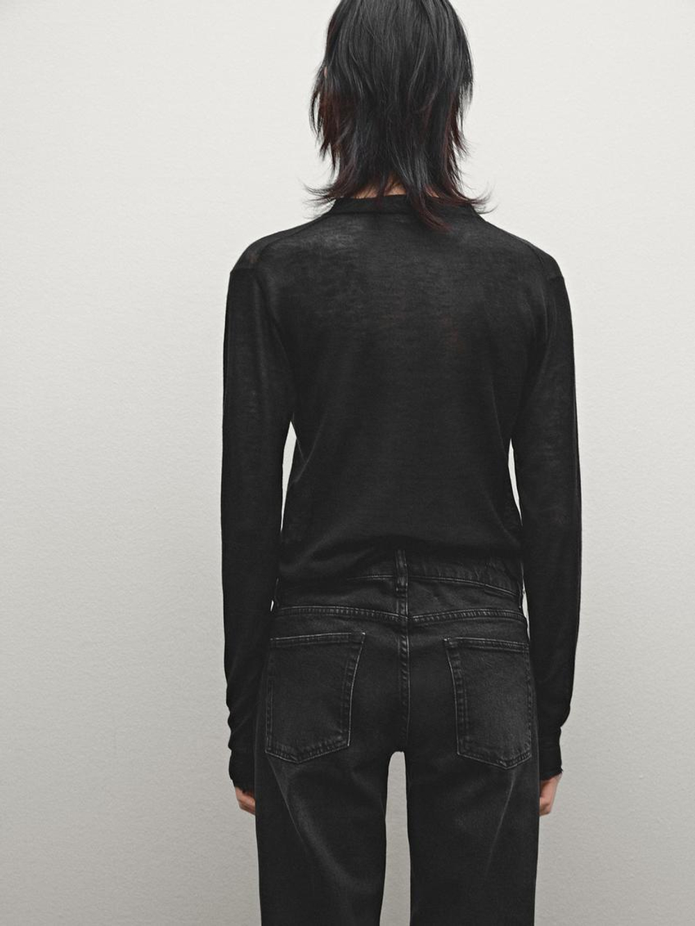 Massimo Dutti Легкий кардиган с эффектом потертости, черный