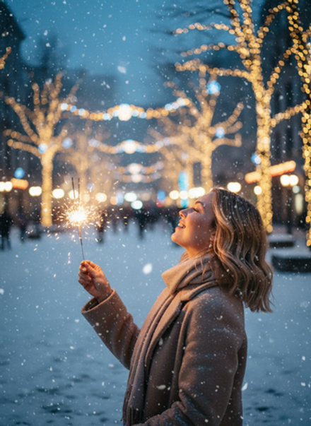 На заснеженной площади вечером