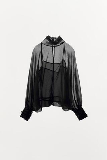 ZARA ПОЛУПРОЗРАЧНАЯ БЛУЗА — ZW COLLECTION, ЧЕРНЫЙ