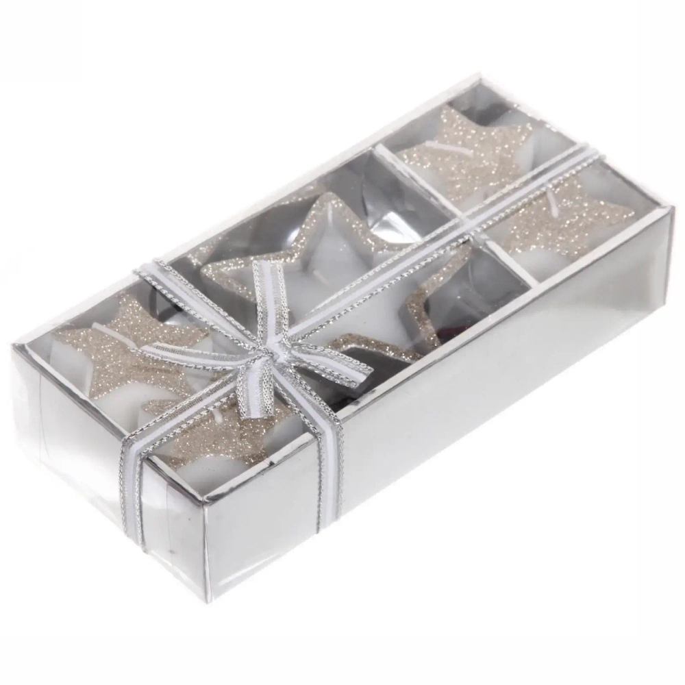 Свечи новогодние «Звездный дождь» 18*9 см (набор 5 шт), серебро