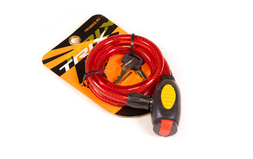 Замок велосипедный TRIX трос стальной, с ключами, 12×800мм, в пластиковой оболочке, красный