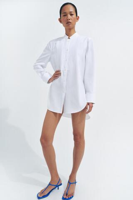 ZARA РУБАШКА ИЗ ПОПЛИНА С НАГРУДНОЙ ПЛАНКОЙ — ZW COLLECTION, БЕЛЫЙ