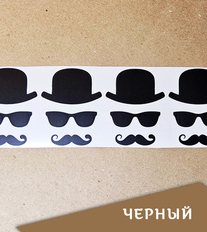 Наклейка "Мужской набор: шляпа, очки и усы", 50х65 мм, цвет черный