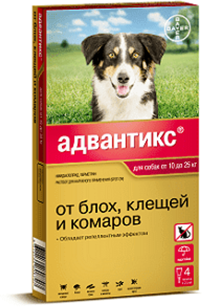 Bayer Адвантикс 250 С для собак 10-25 кг (4 пипетки х 2,5 мл)