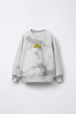 ZARA ТОЛСТОВКА С ПРИНТОМ ТАЙ-ДАЙ, СВЕТЛО-СЕРЫЙ