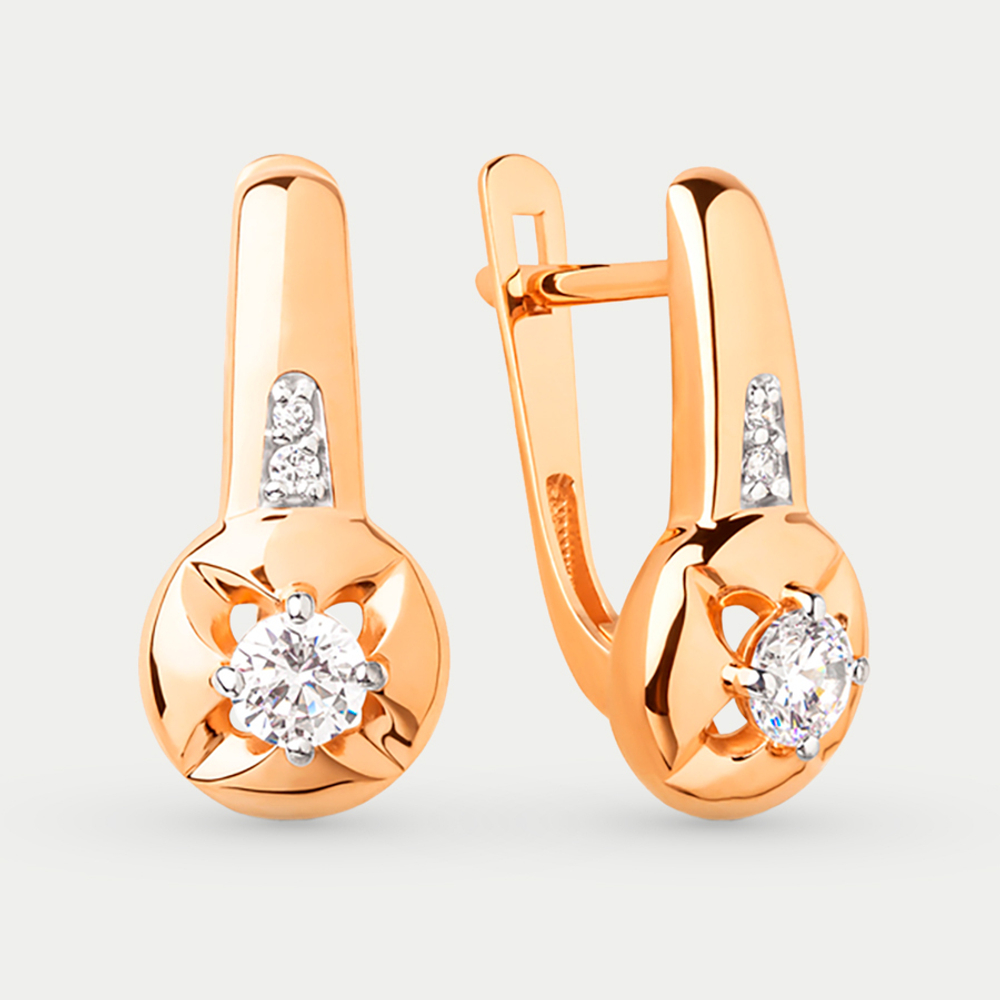 Серьги женские с фианитами из красного золота 585 пробы (арт. 026872-1102)
