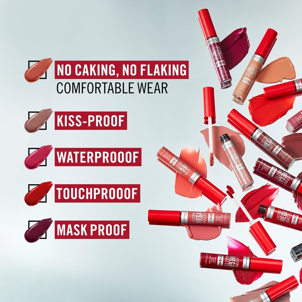 Rimmel Lasting Mega Matte - Легкая матовая жидкая помада 16 часов., 7,4 ml