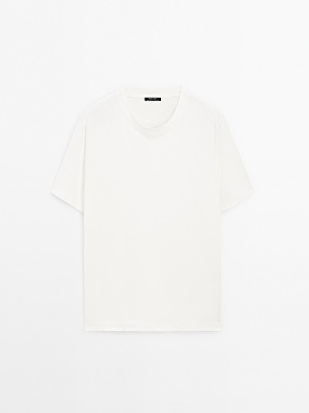 Massimo Dutti Футболка с коротким рукавом из смесового льна, кремовый