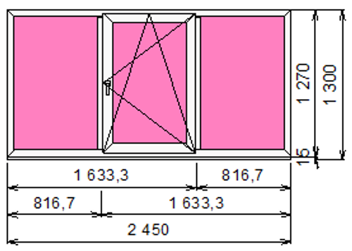 Пластиковое окно 1270 х 2450 ТермА Эко