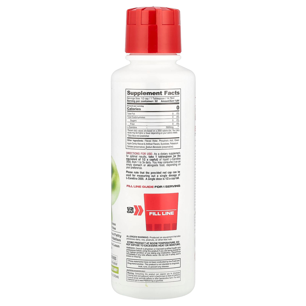 Metabolic Nutrition, L-Carnitine 3500®, конфеты из зеленого яблока, 473 мл (16 жидк. унций)