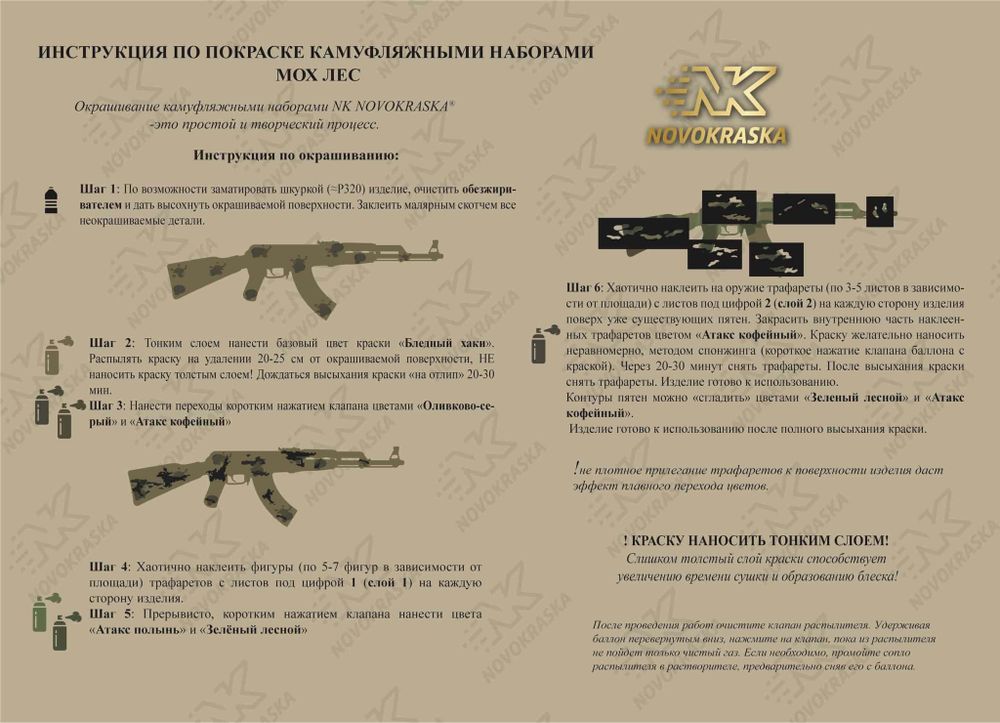 Набор оружейная краска в баллончиках, трафарет "Мох лес", NK Novokraska