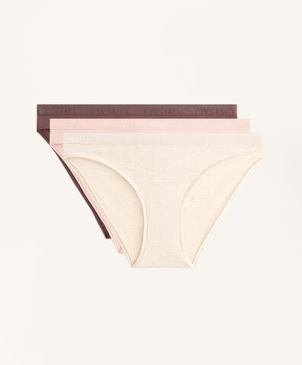 OYSHO Набор из трех пар классических трусиков из хлопка с логотипом, каменный меланж