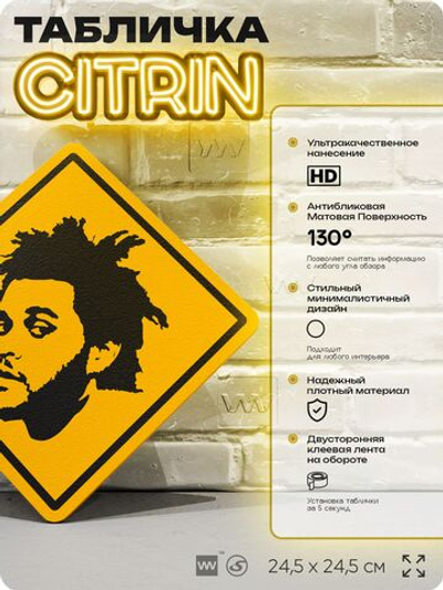 Табличка декоративная "The Weeknd, Викенд" на дверь и стену, прикольная штука в подарок, декоративный знак, 24,5х24,5 см, пластиковая, Айдентика Технолоджи