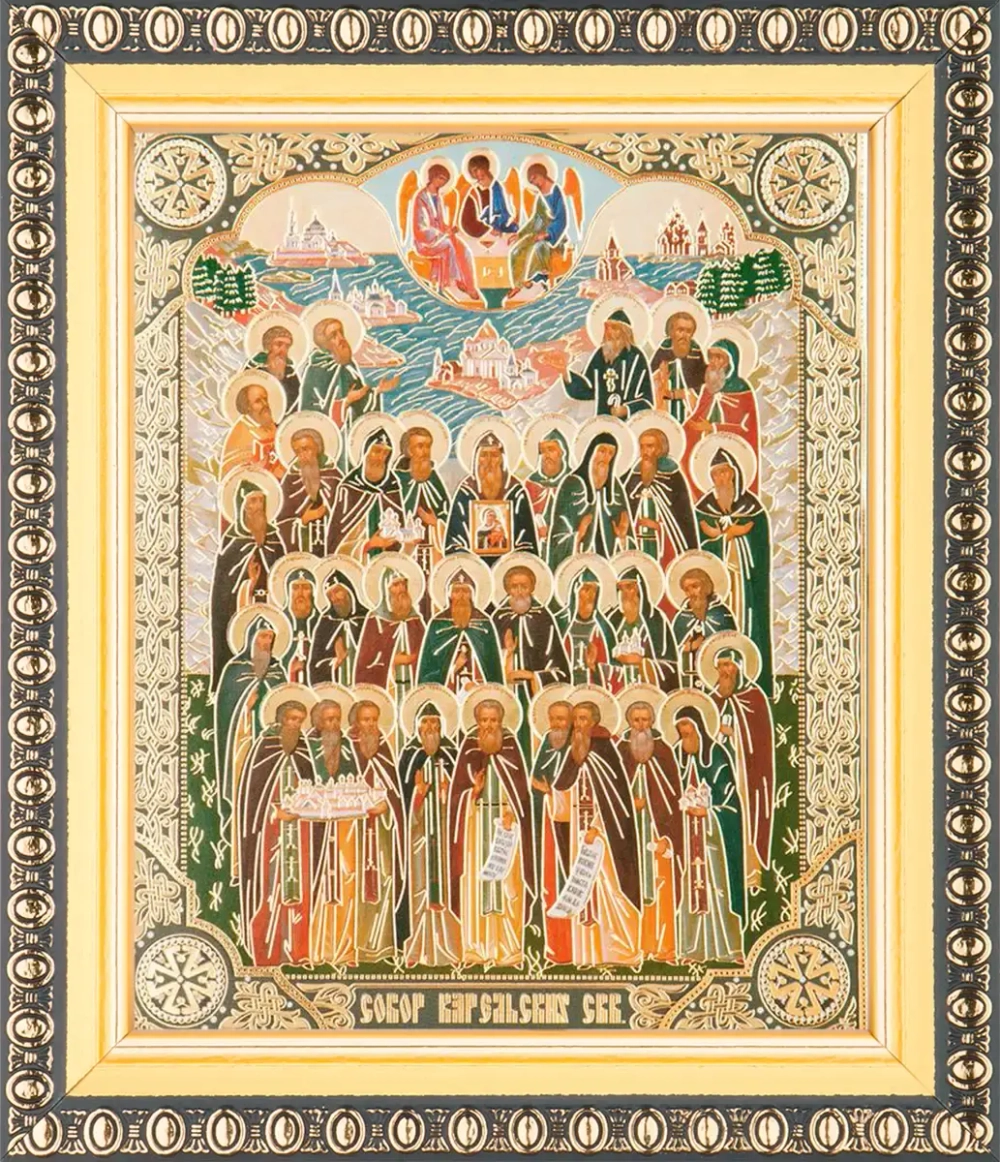 Икона "Собор Карельских святых" 10х12 в раме 13х15