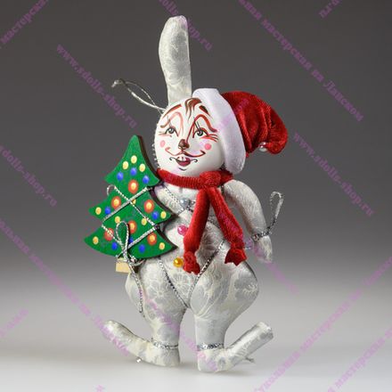 Ёлочная игрушка Кролик новогодний с ёлкой