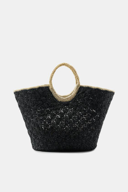 ZARA КОМБИНИРОВАННАЯ ПЛЕТЕНАЯ КОРЗИНА, ЧЕРНЫЙ