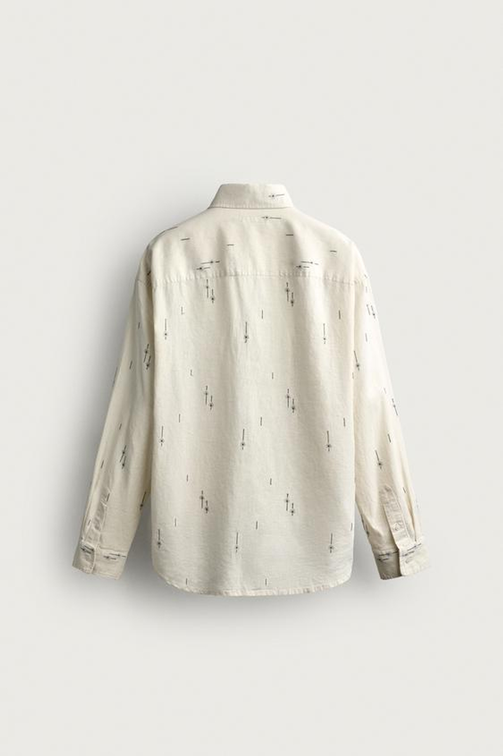 ZARA РУБАШКА ИЗ ХЛОПКА И ЛЬНА С ВЫШИВКОЙ, ЭКРЮ