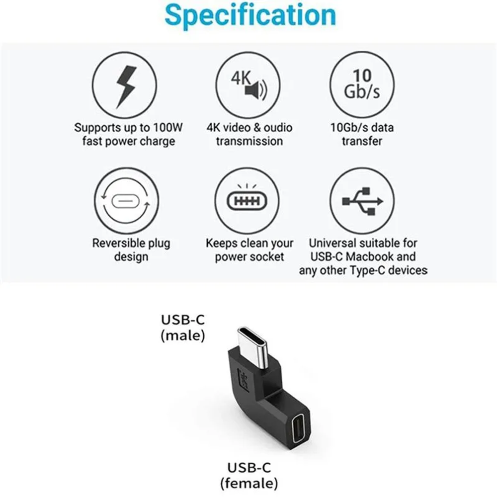 2 шт. 90-градусный угловой USB 3.1 Type C конвертер папа-мама