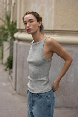 ZARA ТОП ХАЛТЕР В РУБЧИК, СЕРЫЙ МЕЛАНЖ