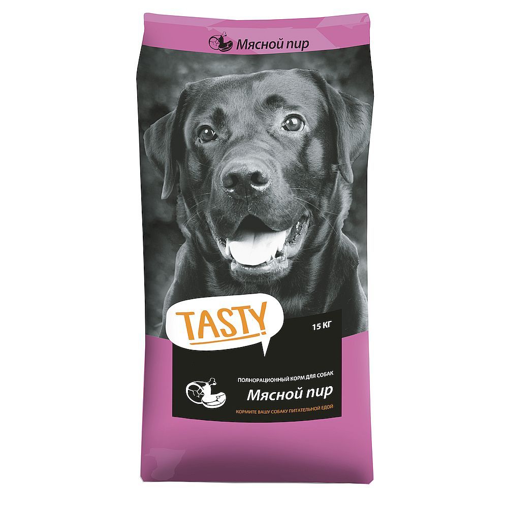 Сухой корм TASTY для взрослых собак, Мясной пир, Пакет 15 кг
