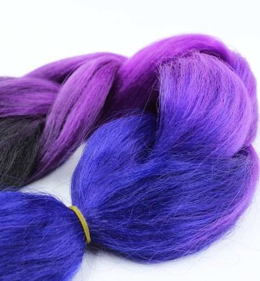 Канекалон 3-цветный 100гр 130см C10 черно лилово фиолетовый