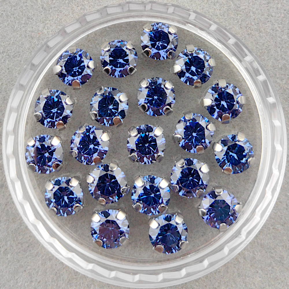 Фианиты шатоны в оправах, танзанитовый/платина