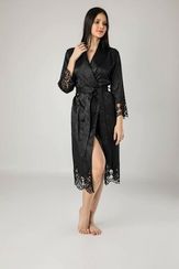 Женский шелковый халат 15060 черный NUSA Турция